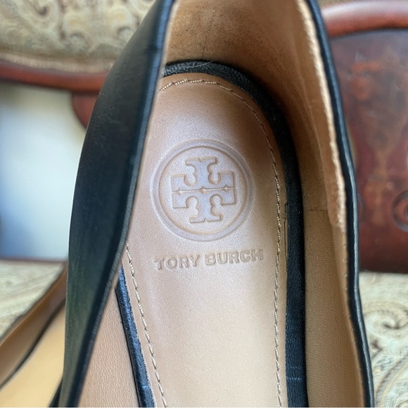 Tory Burch Benton Ballet Flats Shoes Black Nappa Leather Gold Tone Logo Size 7.5 - Picture 10 of 13